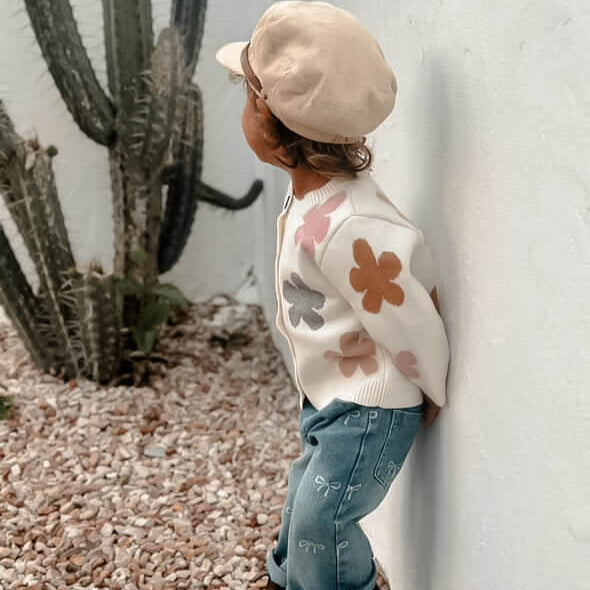 girls toddler flower knit cardigan