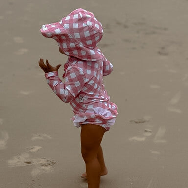 pink gingham swim sun hat kids babies toddler