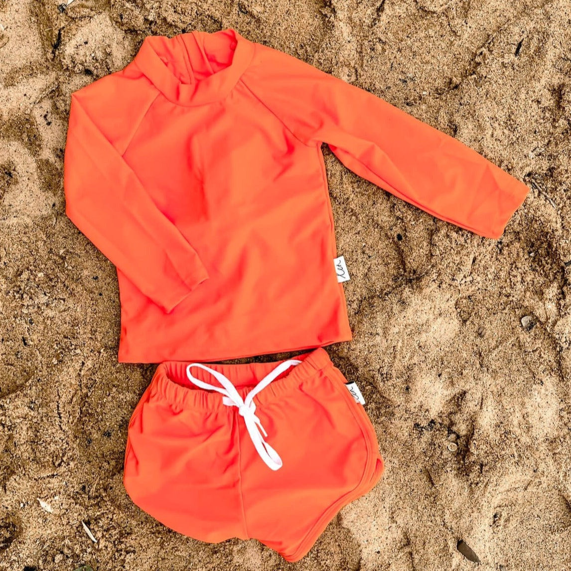 fluro neon bright orange toddler kids unisex rash swim set
