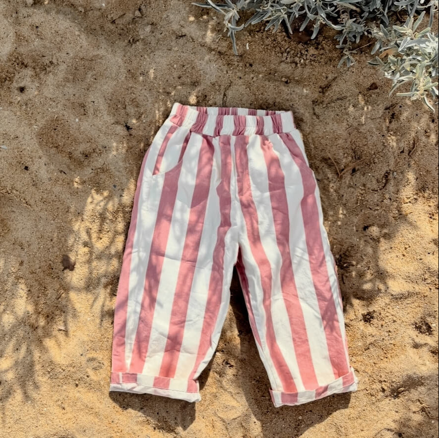 toddler and baby pink and white striped elastic pant