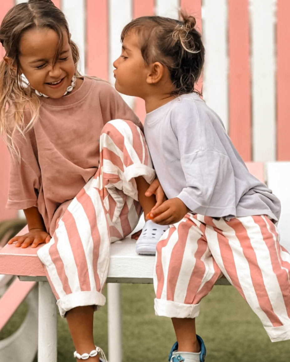 pink and white stripe baby & toddler girls beachwear pants and a shell anklet