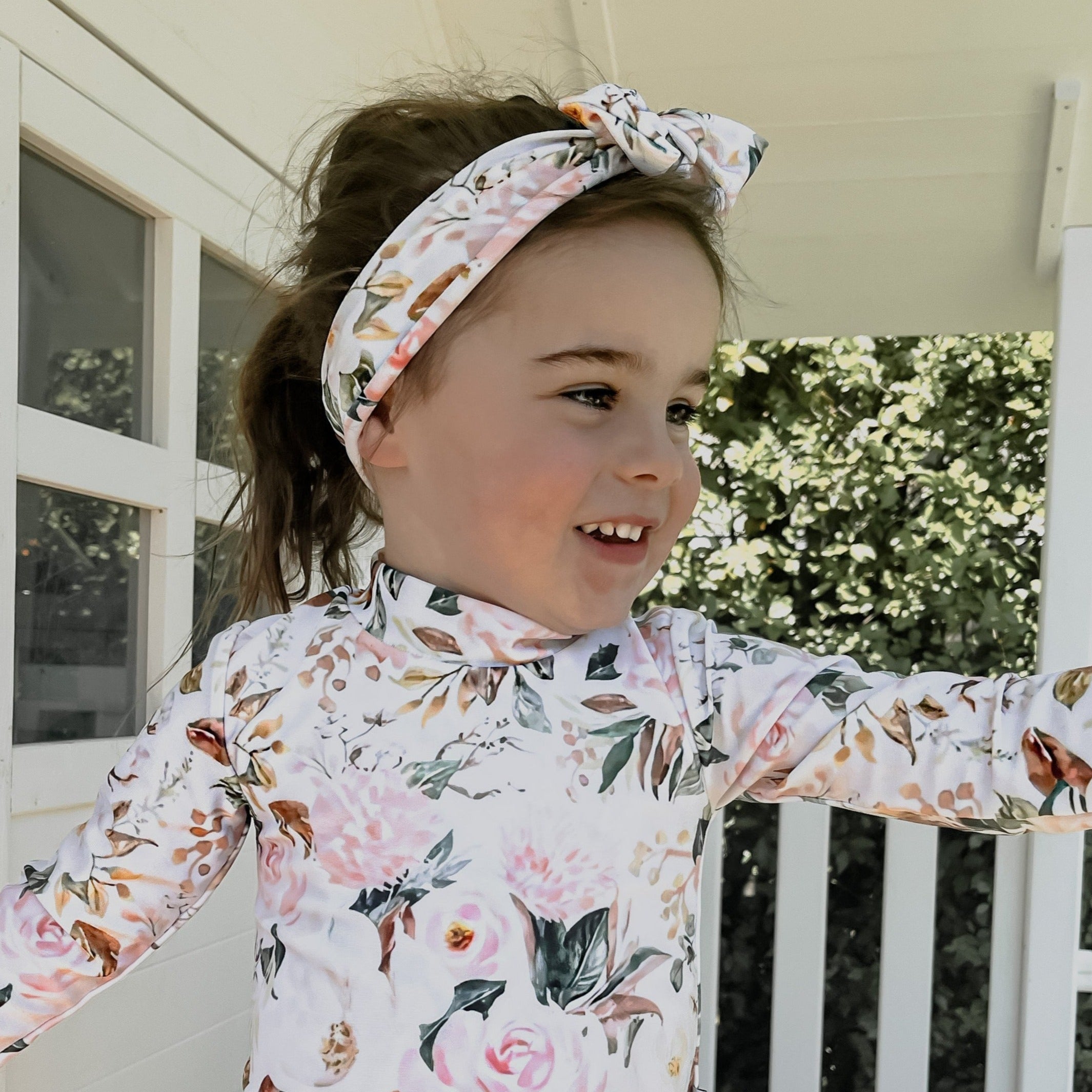 girls swimsuit with matching head tie water headband