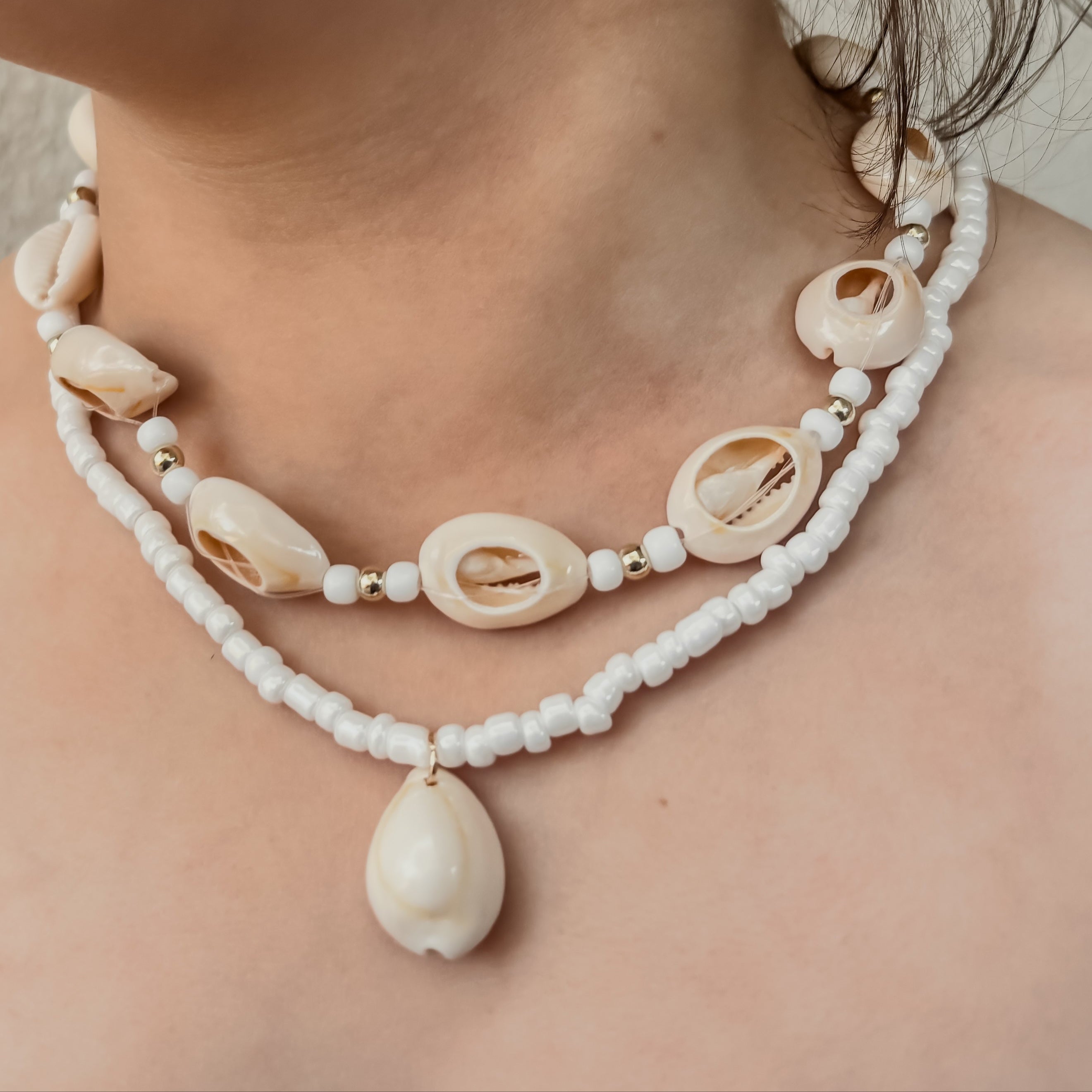 adult and girls shell necklace stack 2 piece