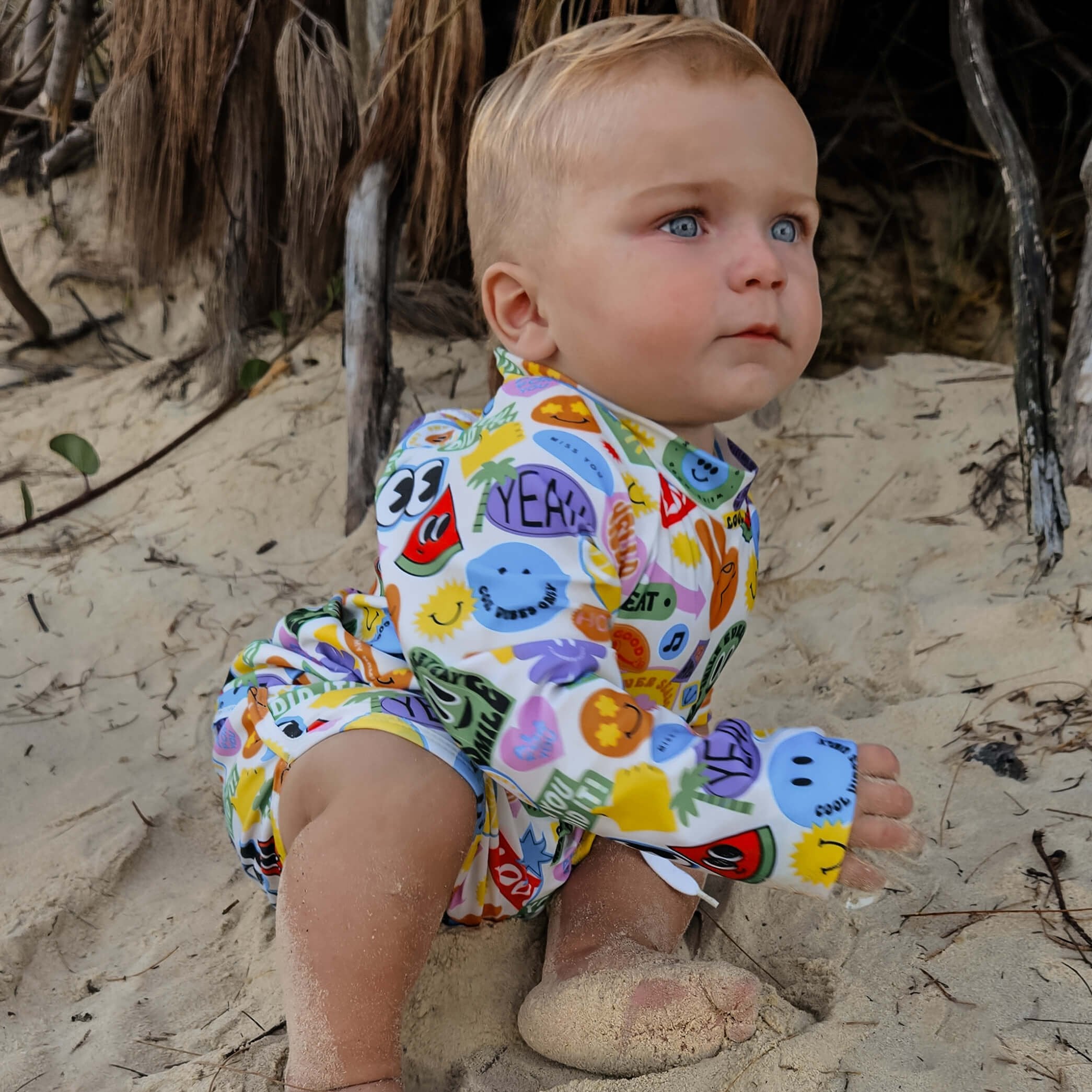 vibe baby and toddler rash guard and swim short set that is bright and easy to see boys swimwear set