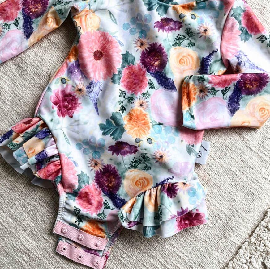 baby girls swimwear with change snaps. premium nappy change snap swimsuit