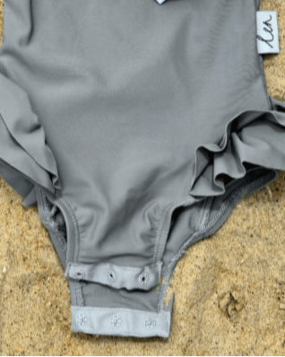 grey girls swimsuit with nappy change snaps