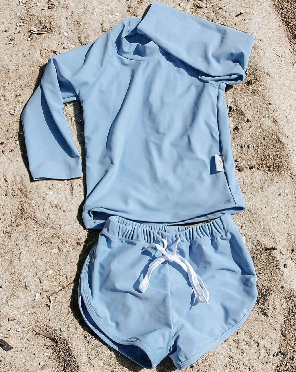 baby toddler and boys two price swim rash set in bright blue premium fabric