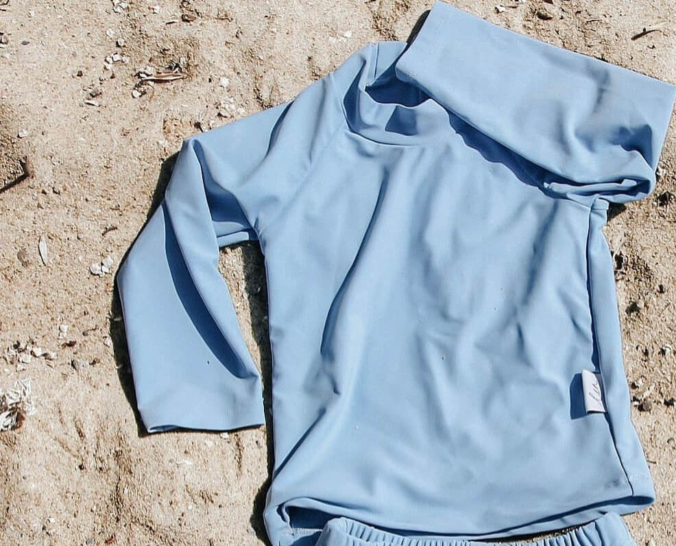 Baby Blue Rash Guard Swim Top For a baby, Toddler or Child With Large Rear Zip