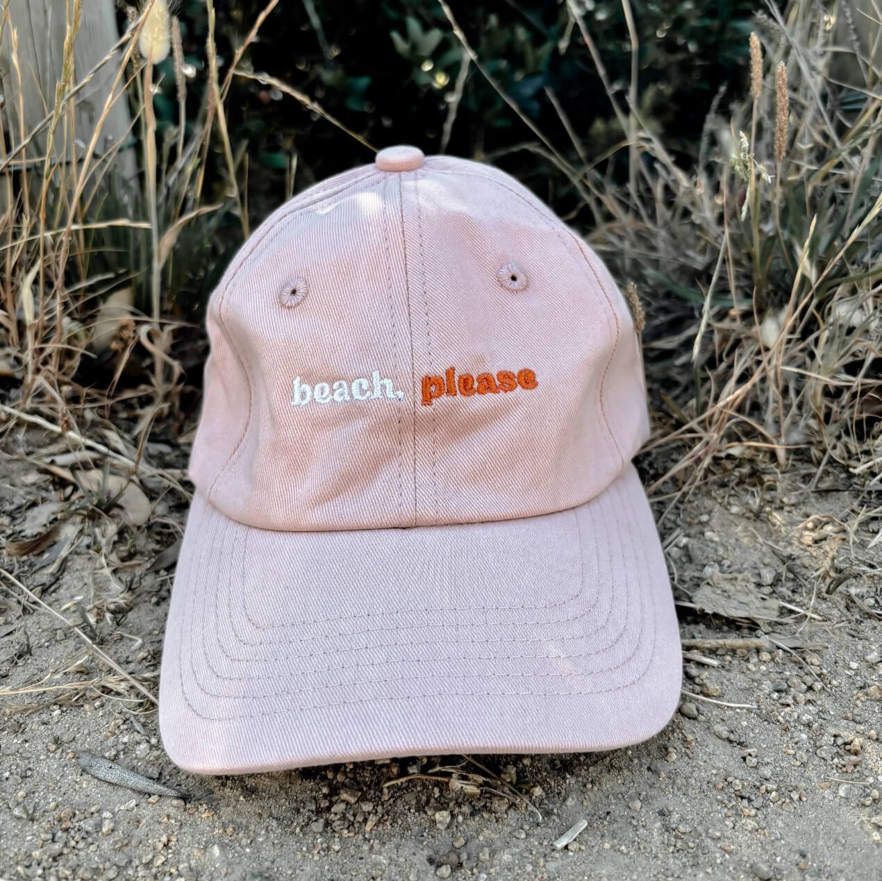 toddler and girls baseball cap that says "beach, please" by Australian children's swim label Len Swim