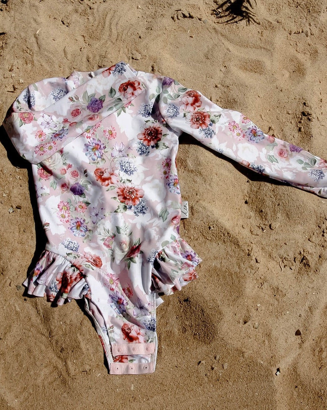 Girls Long Sleeve Swimsuit With Nappy / Change Snaps - Pink Floral