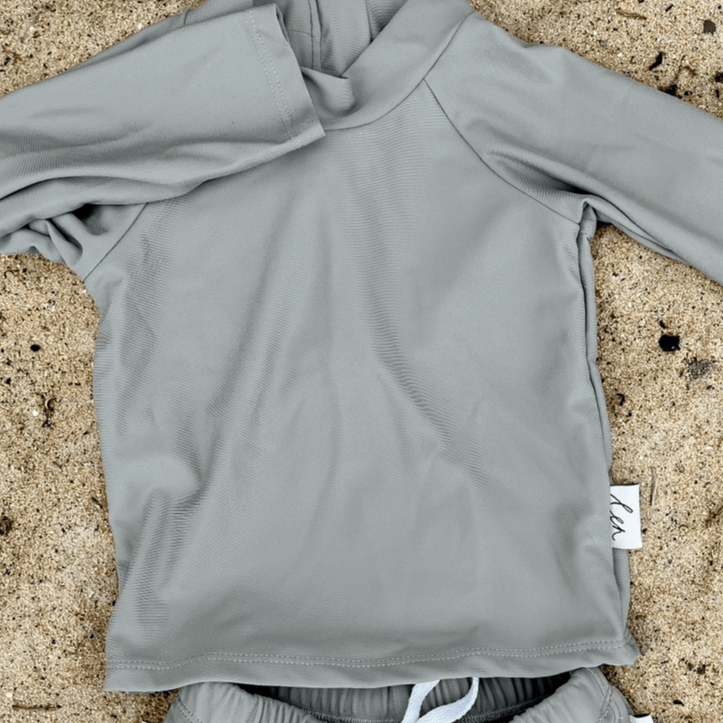 Baby and toddler rashguard swim set in grey with large zip