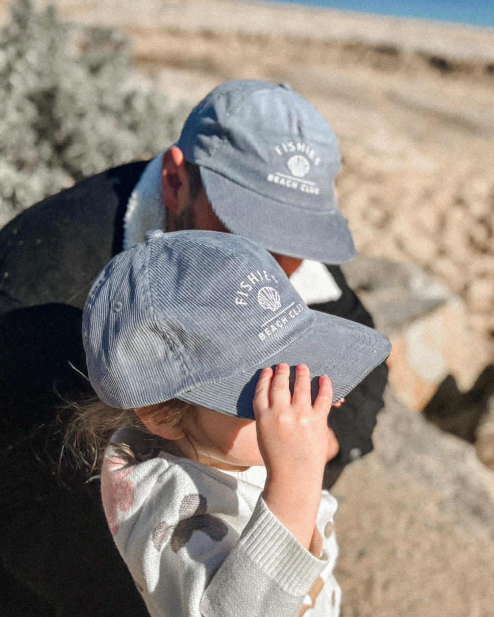 matching blue cord dad and kids hat