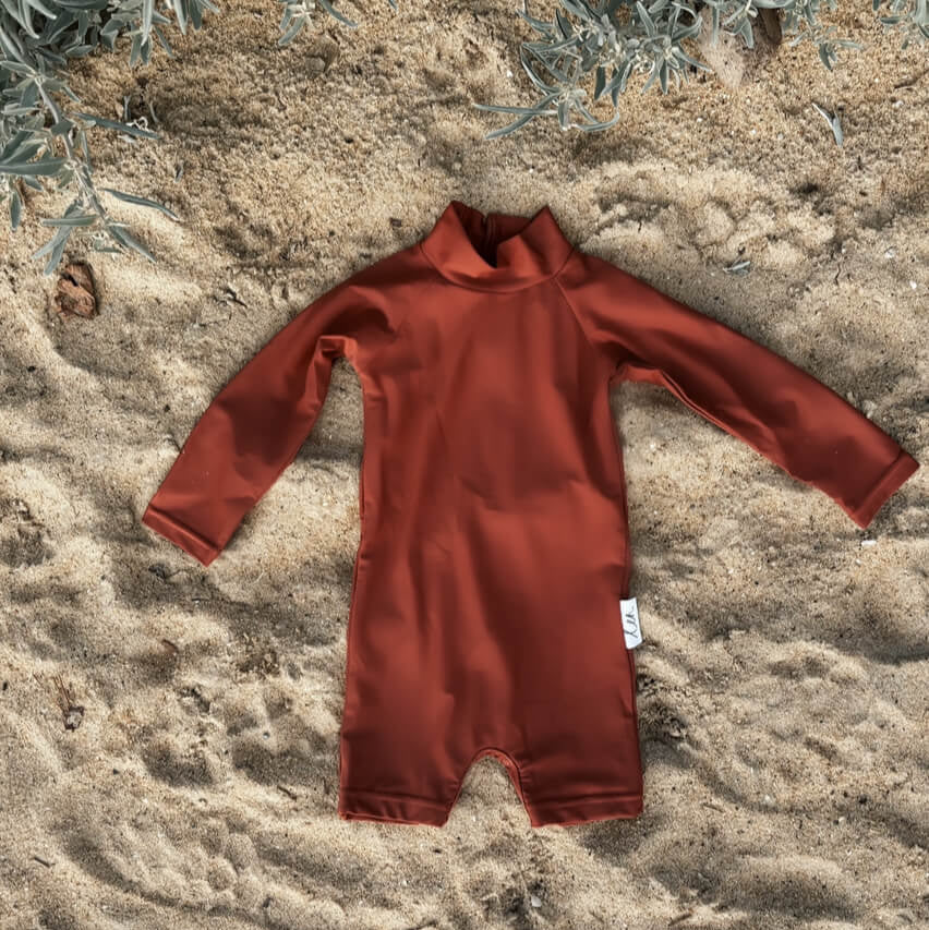 Kids UPF50+ One Piece Rashie Swimsuit With Changing Snaps - Natural ...