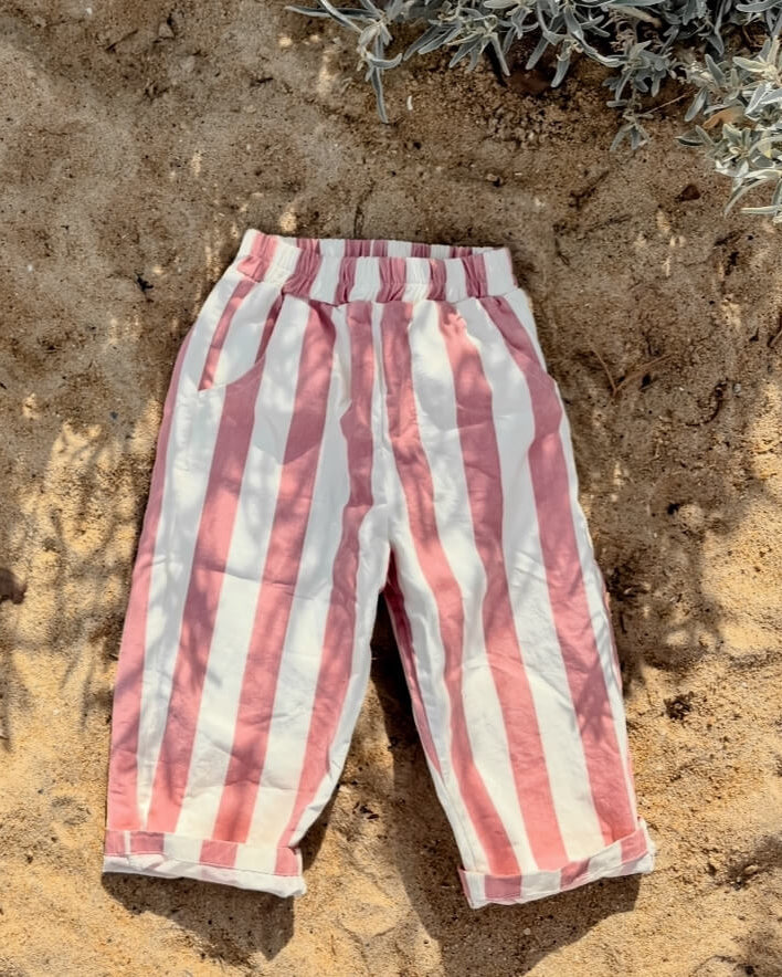 toddler and baby pink and white striped elastic pant