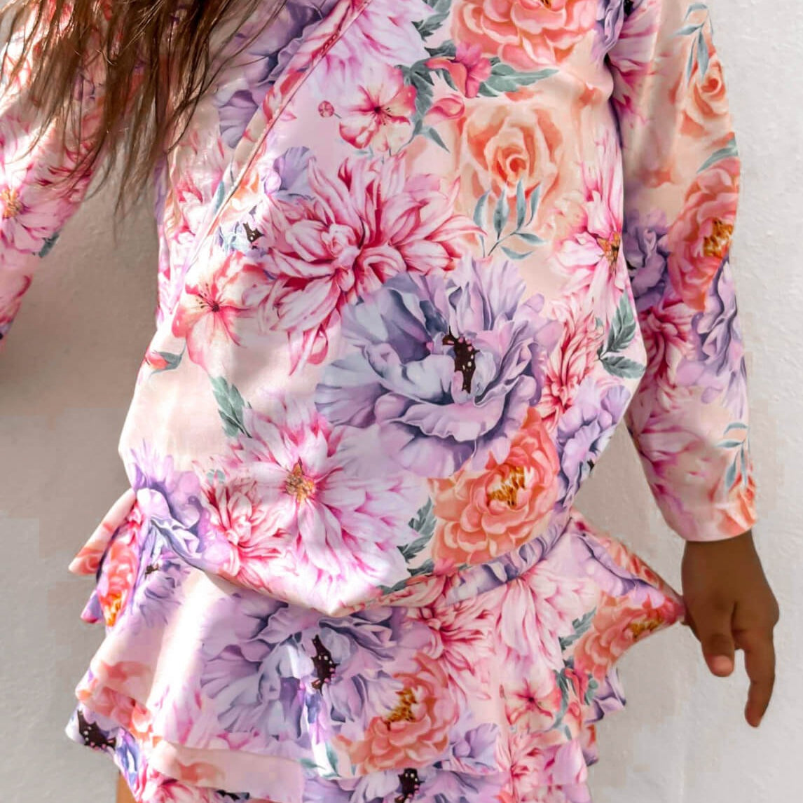 Floral Dream Girls Two Piece Rash Guard Top and Swim Bottom Shortie Set ...